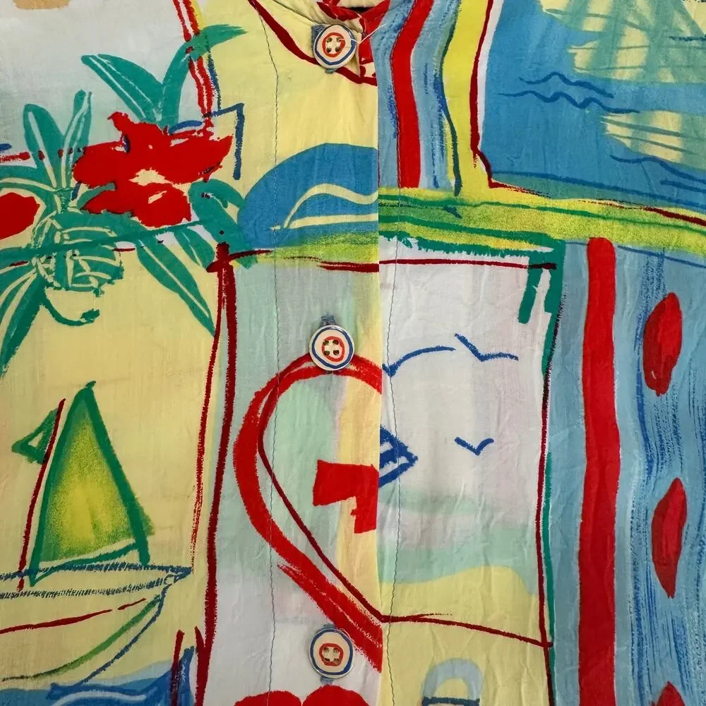 Jams world Colorful Button Front Sleeveless Midi Beachy Dress, Art to Wear, XL - Picture 5 of 12